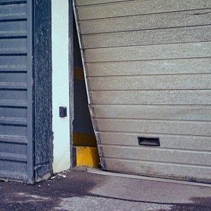 The door is made of horizontal panels