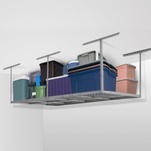 white overhead garage storage rack